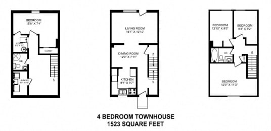 Floor Plan  Floor plan of 4 bed, 2 bath, classic quality units and upscale design at Tamarack Woods in Barrie, ON