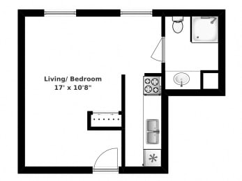 Floor Plan  Floor plan of studio, 1 bath, open concept suite at Bradford Place in Bradford, ON