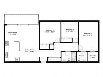 Floor Plan  Floor plan of 3 bed, 2 bath, premium units with terrace access at Park Place in Bradford, ON