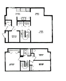 Three bedroom, one bathroom apartment layout at Willowbrook Estates in Brooks, AB