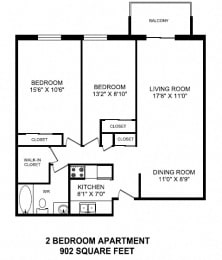 Floor Plan  Floor plan of 2 bed, 1 bath, spacious modern living at Mountain View in Collingwood