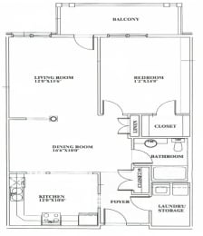 1 bed, 1 bath, balcony and amenity access