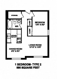 Floor Plan  One bedroom, one bathroom apartment layout at High Street Apartments in Fort Erie, ON