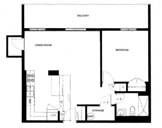 One bedroom, one bathroom apartment layout at Highpoint Kitchener in Kitchener, ON