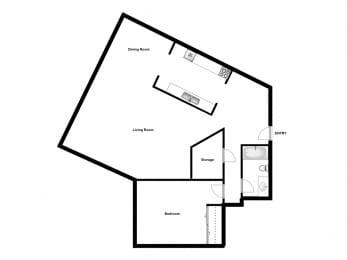 Floor Plan  One bedroom, one bathroom apartment layout at Springbank Apartments in London, ON