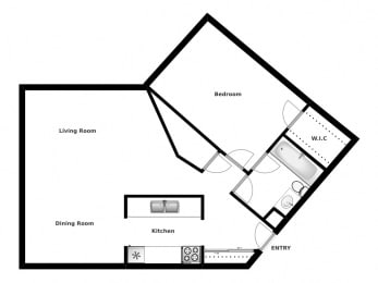Floor Plan  One bedroom, one bathroom apartment layout at Springbank Apartments in London, ON