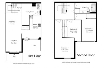Floor Plan  Three bedroom, one bathroom at Carriage Hill In Oshawa, ON