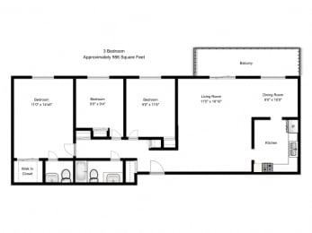 Floor Plan  Two bedroom, two bathroom apartment layout at Northumberland Place in Port Hope, ON