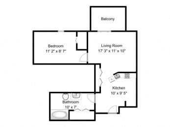 Floor Plan  1 bed, 1 bath, contemporary apartments with city sights at Bourg Du Village in Sainte Therese, QC