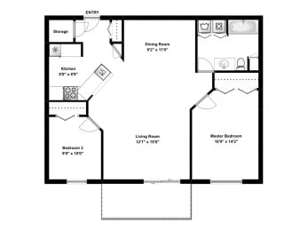 Floor Plan  2 bed, 1 bath, spacious, elegant living in Bourg Du Village in Sainte Therese, QC
