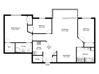 Floor Plan  3 bed, 2 bath, contemporary, luxury apartments at Bourg Du Village in Sainte Therese, QC