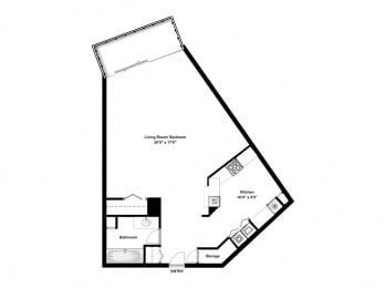 Floor Plan  Studio, 1 bath, open concept suite at Bourg Du Village in Sainte Therese, QC