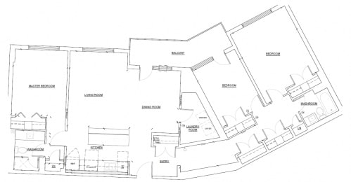 Floor Plan  Three bedroom, two bathroom apartment layout at Fairway Towers in Sarnia, ON