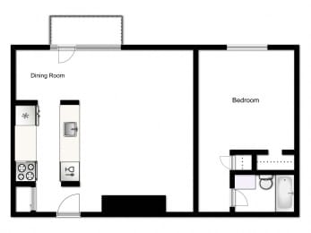 Floor Plan  One bedroom, one bathroom apartment layout at London Road Apartments in Sarnia, ON
