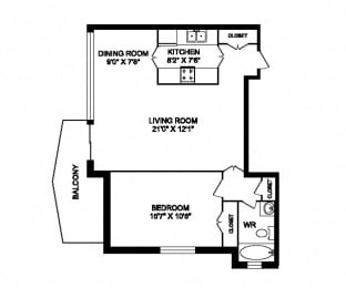 Floor Plan  One bedroom, one bathroom apartment layout at San Remo in Toronto, ON