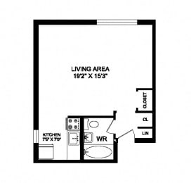 Floor Plan  Studio, 1 bath, open concept suite at 641 Vaughan Road in Toronto, ON