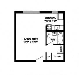 Floor Plan  Studio, 1 bath, open concept suites at 641 Vaughan Road in Toronto, ON