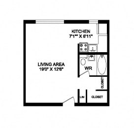 Floor Plan  Studio, 1 bath, open concept, customizable suites at 641 Vaughan Road in Toronto, ON