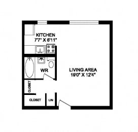 Floor Plan  Studio, 1 bath, open concept suite at 641 Vaughan Road in Toronto, ON