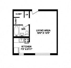 Floor Plan  Studio, 1 bath, spacious single suites at 641 Vaughan Road in Toronto, ON