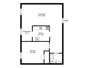 Floor Plan  1 bed, 1 bath, relax in cozy, efficient suites at 162 Berry Road in Toronto, ON