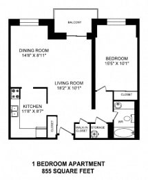 Floor Plan  One bedroom, one bathroom apartment layout at Testa Heights in Uxbridge, ON