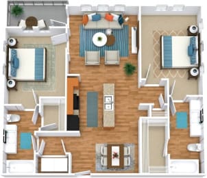 2 bed 2 bath B3 Floor Plan at The Landings at Brooks City-Base, San Antonio, TX, 78235