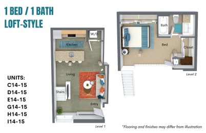  Floor Plan 1 Bedroom / 1 Bathroom: Loft