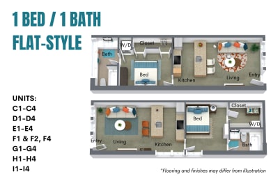  Floor Plan 1 Bedroom / 1 Bathroom: Flat