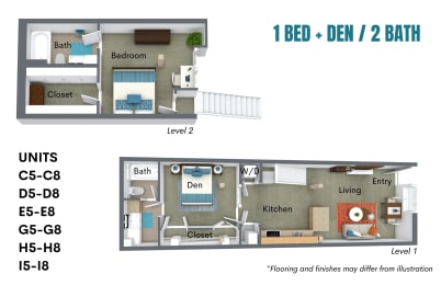  Floor Plan 1 Bedroom / 2 Bath with Den or Office