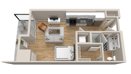 Vintage on Selby | Grant with Patio | Studio Apartment 3D Floorplan