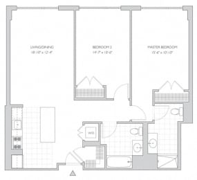 two-bedroom luxury apartment floor plan in New Brunswick, NJ