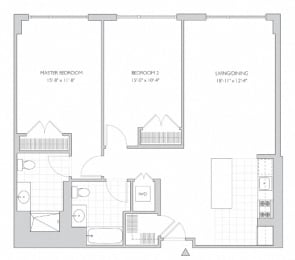 two-bedroom luxury apartment floor plan in New Brunswick, NJ