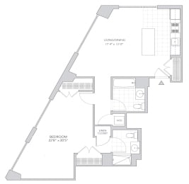  Floor Plan 1 Bedroom, 2 Bath Type O