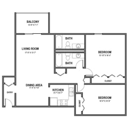 Walnut Crossings Large 2 BR, 2 Bath, 1,200 Sq.Ft., Balcony, Walnut Crossings Apartments, Monroeville, PA
