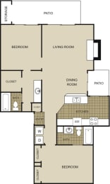 2 Bedroom 2 Bath Floor Plan at Northgreen at Carrollwood, Tampa, FL