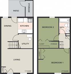 2-Bedroom, 1-Bath Townhome