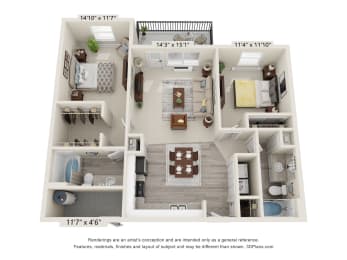  Floor Plan 2 Bedrooms, 2 Bathrooms