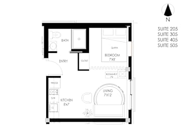  Floor Plan Studio, 1 Bathroom