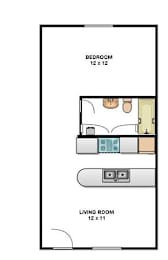 1 Bed 1 Bath Floorplan V at Sanctuary Apartments and Townhomes, Augusta