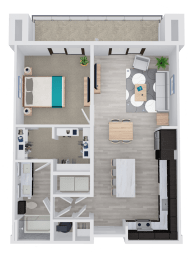 1 bed 1 bath floor plan B at 44 Washington, Kansas City, MO, 64111