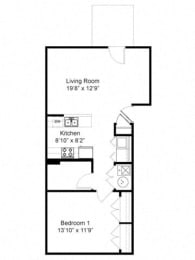 1 Bedroom 1 Bath 2D Floorplan-Duneland Village Apartments Gary, IN