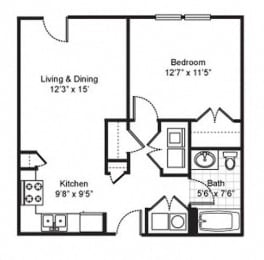 1 Bedroom 1 Bath 2D Floorplan-Fairfield Apartments Pittsburgh, PA