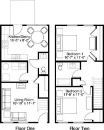 2 Bedroom 1.5 Bath 2D Floorplan-Horace Mann Apartments, Gary, IN