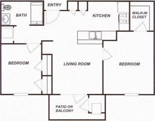 2 Bedroom 1 Bath 2D Floorplan-Brookshire Senior Living, Lawrenceville, NJ