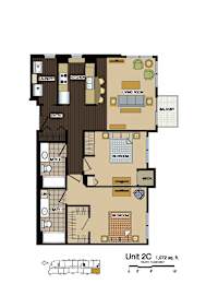 2d floorplan of a 2 bedroom, 2 bathroom unit