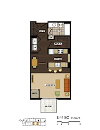 2d floorplan of a Studio apartment with one bathroom.
