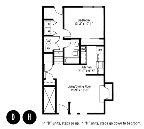 Townhome 1 Bedroom 1 Bath 2D Floorplan, Crawford Square Apartments, Pittsburgh, PA