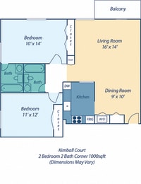  Floor Plan Two Bed Two Bath Kimball II