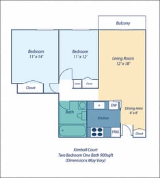  Floor Plan Two Bed One Bath Kimball I